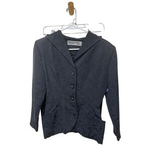 Vicky Tiel Blazer Skirt‎ Suit Set Black Textured Career Business Women's